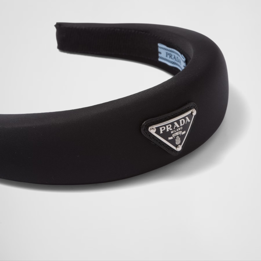 Prada Black Padded Headband with Triangle Logo - Picture 5 of 16